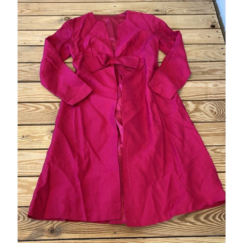 Vintage Handmade Clasp Front Bow Overcoat Jacket Dress Size XS Women’s Fuchsia
